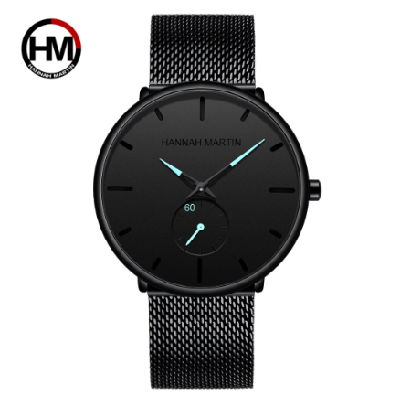 HANNAH MARTIN Fashion Watch For MEN Business Causal Waterproof Watches Stainless Steel Starp JAPAN Movement Quartz Watch BLUE