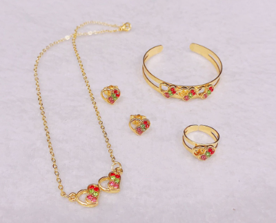 14k Bangkok gold class a Kids 4in1 Set, Earrings Necklace Bracelet Ring