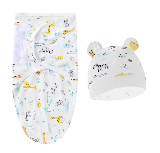 Newborn Baby Muslin Swaddle Blanket Hat Set Swaddle Bedding Wrap Blanket Baby Swaddling S14