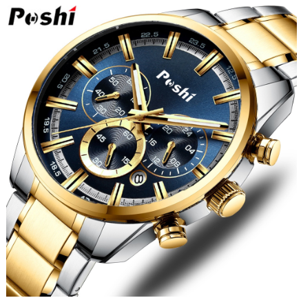 POSHI Original Waterproof Men's Watch Stainless Steel Automatic Date Sport Quartz Watches 03