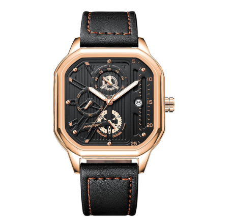 OEDAGAR chronograph watch for men waterproof original fashion multifunctional genuine leather mesh steel luminous Watch GOLD LEATHER