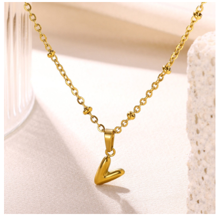Letter Necklace for Women, 18K Gold Plated Balloon Initial Necklaces Personalized Gold A-Z Alphabet Pendant Cute Name Choker Necklace V