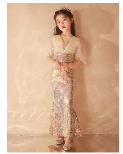 Mermaid Princess Dress Girls' Dress High end Light Luxury Host Children's Walk Show Fish Tail Piano Performance Costume E362