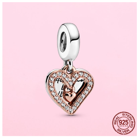 925 Sterling Silver Flamingo Leaf Rose Flower Charm CZ Luxury Pandora Pendant Fit Pandora Bracelet Necklace For Women DIY Making S2