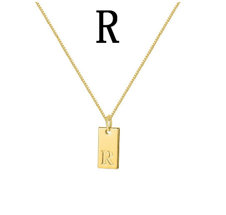 Fashion Gold 26 English Letter Square Pendant Necklace Unisex Jewelry Gift R