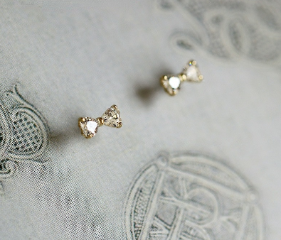 Silver Plated 14K Gold Platinum Zircon Bow Inlaid Diamond Simple