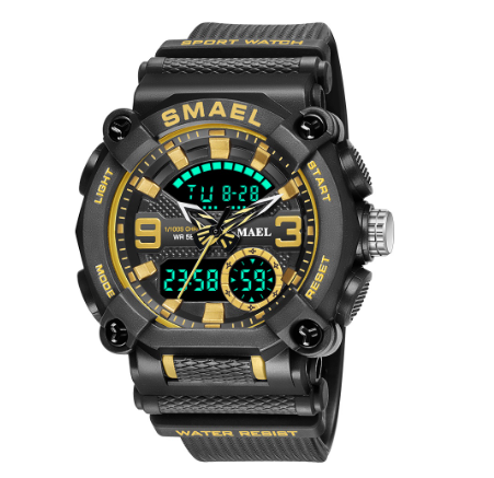 Smael 8052 New Fashion Men's Sports Watch Luxury Brand Military Waterproof Digital Quartz Dual Display Date Wristwatch M02