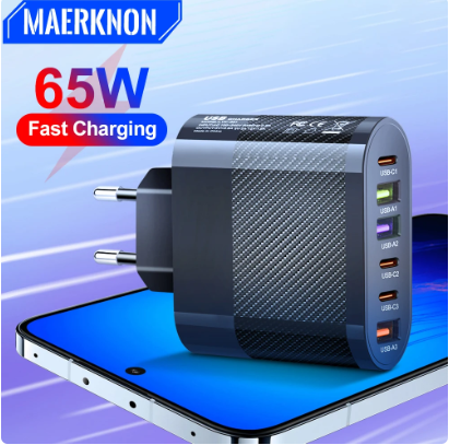 USB GaN 65W Fast Charge PD Charger Type C Power Adapters Portable EU/US/UK Plug QC3.0 Wall Charger For iPhone 15 Xiaomi Samsung