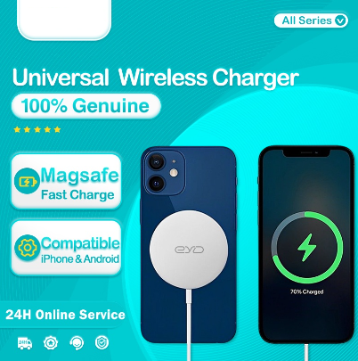 Universal 15W Wireless Charger Magsafe Qi Fast Charging Receiver Pad Magnetic for iPhone 14 13 12 Samsung Xiaomi Huawei Oppo Vivo