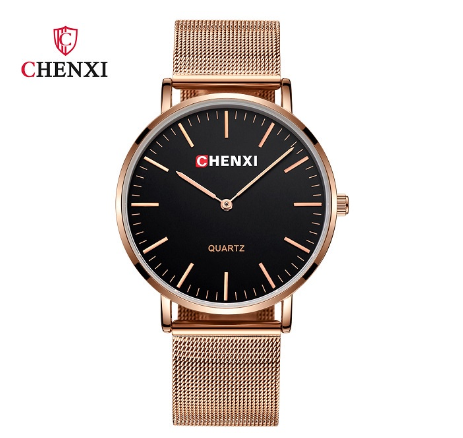 CHENXI Ultra-Slim Minimalist Design Fashion Men Business Quartz Watch Gold Silver Stainless Steel Mesh Strap M1