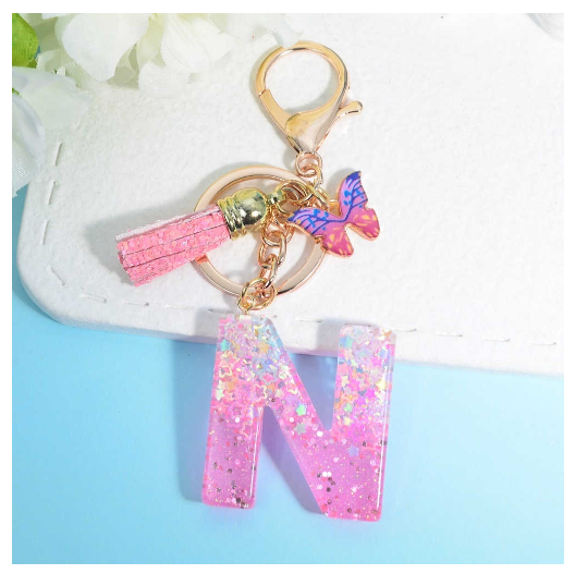 Glitter Star Sequin Filled 26 Letter Keychains With Butterfly Pendant Fashion Tassel Name Initials Key Chains Car Keyrings Gifts N