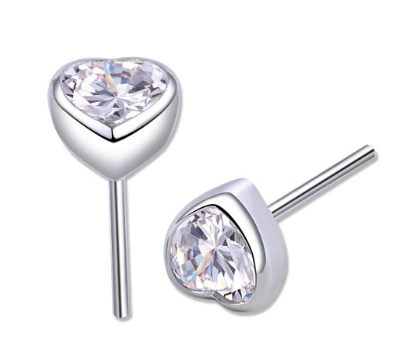 Sterling Silver Single Heart Stone Stud Earring
