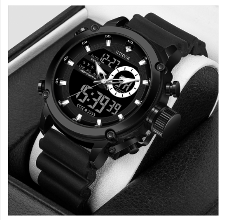 Wwoor Watch Original Waterproof Casual Men Sports Quartz Watch SILICONE BLACK