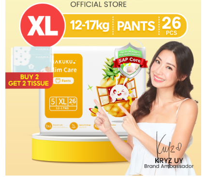 MAKUKU Slim Care Diaper Pull Up Pants, XL 26's Anti-Rash Quick Dry Baby Diaper Pack of 1