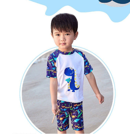 Boy's Cartoon Swimsuit Children's Swim Wear & Cap Set Teenager Split Swimswear Big Kids' Beach Swimming Suit