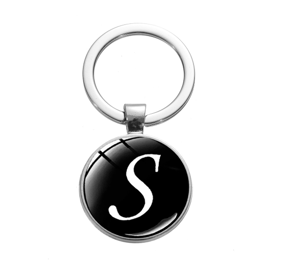 26 English Letters Glass Round Charm Key Ring A-Z Initial Name Keychain Bag Ornaments Car Key Chains Jewelry Gift Accessories S