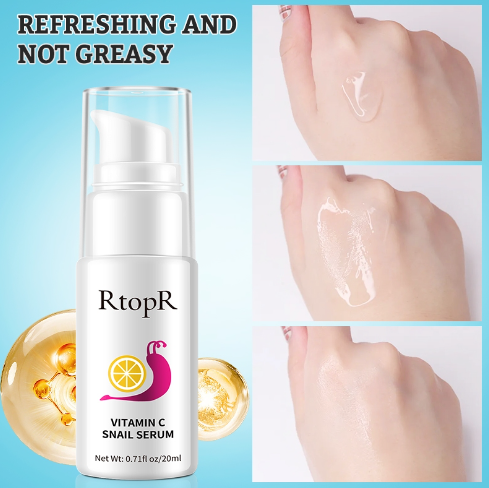 RtopR FDA Vitamin C Whitening Serum Hyaluronic Acid VC Essence Moisturizer Face Cream Remove Freckle Speckle Fade Dark Spots Snail