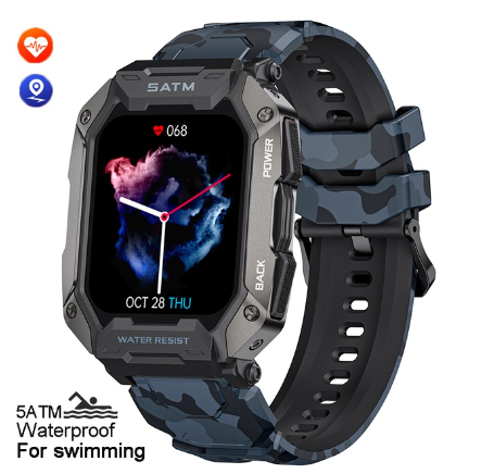 LIGE C20 Military Smart Watch Men Carbon Black Ultra Army Outdoor IP68 5ATM Waterproof Heart Rate Blood Oxygen Smartwatch CAMOUFLAGE BLACK