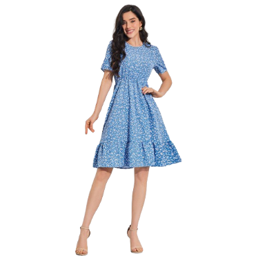 Lovito Women Boho Ditsy Floral Ruched Ruffle Hem Dress LBL08108