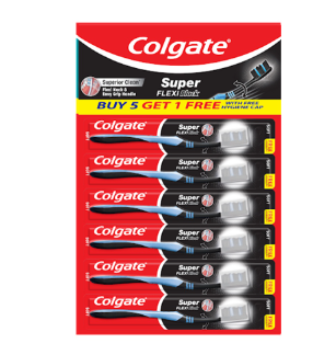 Colgate Super Flexi Black Hanging Mat Toothbrush 6's