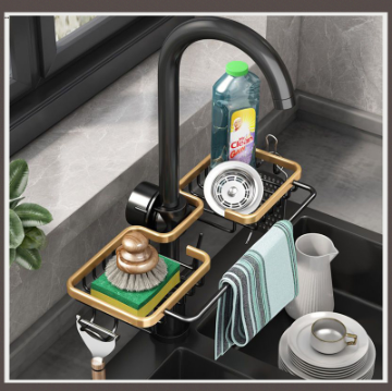 Aluminum Lever Space Adjustable Kitchen Towel Dishcloth Organizer Hanging Space Sink Faucet Drainage