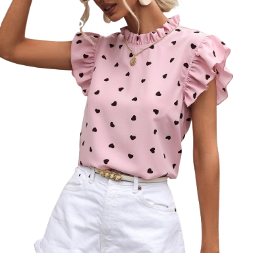 Lovito Women Elegant Heartshape Heart Ruffle Blouse LNL34004 (Pink)