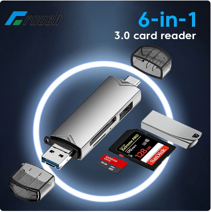 6-in-1 Card Reader Micro SD Card Reader USB2.0 Flash Drive Smart U-Disk/TF Memory Card Reading Adapter for Laptop Accessories