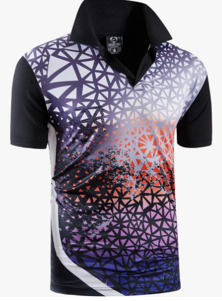 Men Geo Print Colorblock Racket Polo Shirt
