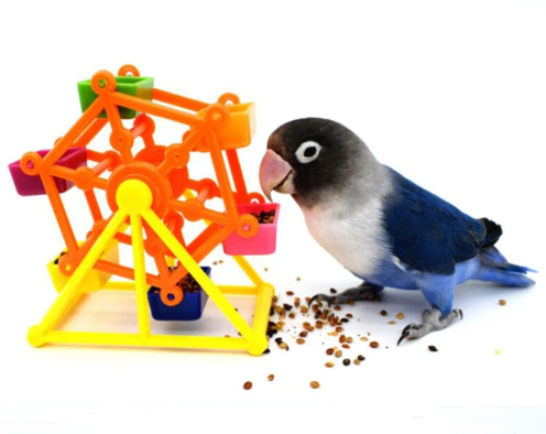 Parrot Boredom Killers Treat Foraging Toy Colorful Rotate Windmill Pecking Toy for Small Bird Plastic Food Holder