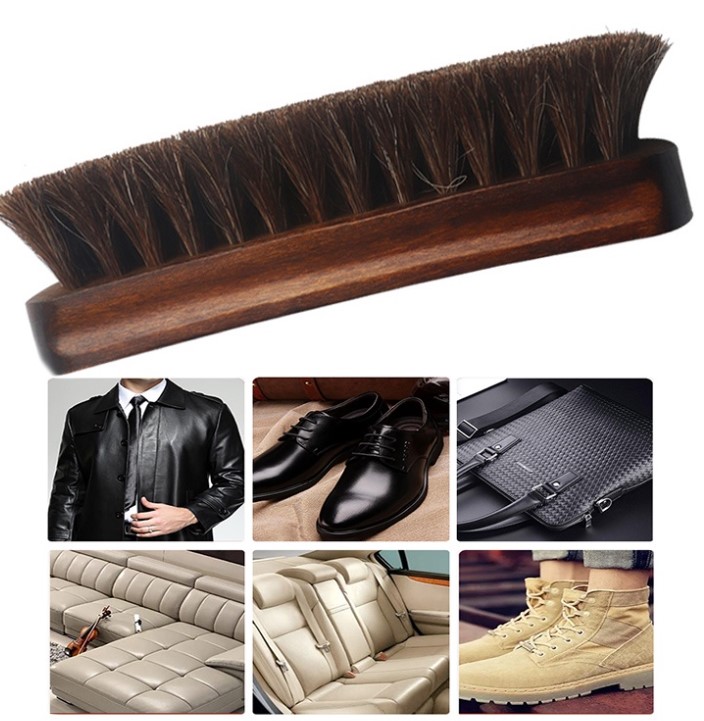 Horsehair Shoe Brush Long Wood Handle Brush Shoe Boot Polish Shine Cleaning Remove Ash Care Brush