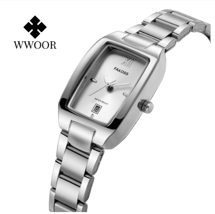 WWOOR Women Casual Stainless Steel Golden Luxury Quartz Wristwatch SILVER