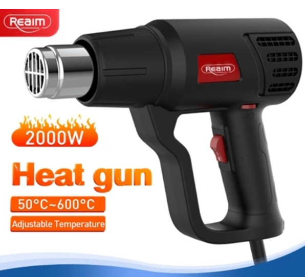 REAIM Electric Heat Gun Hot Air Shrink Gun 2000W Stepless Temperature Regulation
