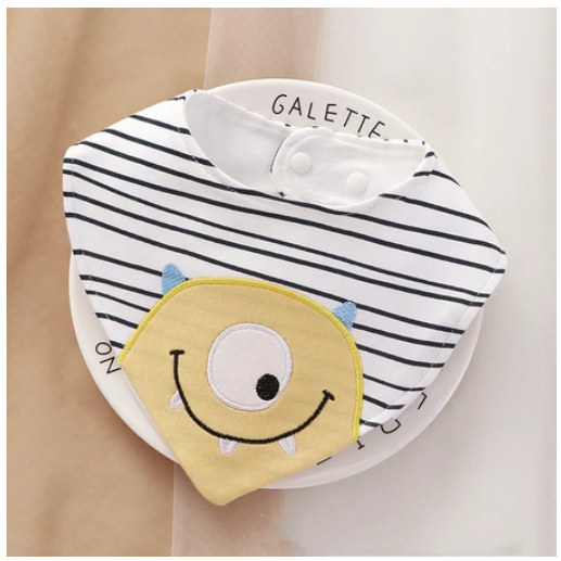 Newborn Cotton Soft Bibs 3 Layers Cartoon Pattern Triangle Scarf Boys Girls Baby Bib Burp Hidden Buttons 360 Degree Rotatable 0-3 Y NB3