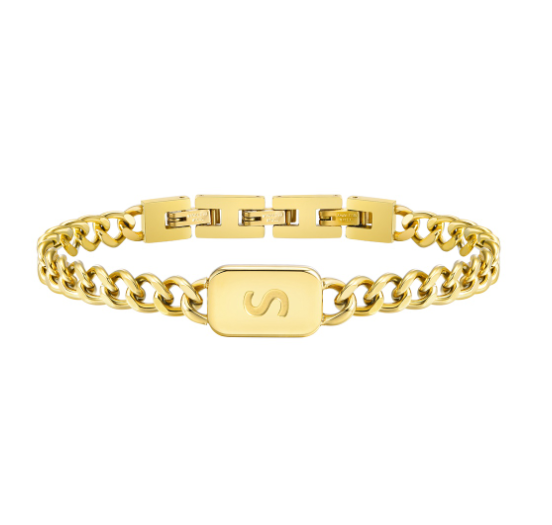 Vnox Letter Cuban Chain Bracelet for Women Men18K Gold Initial Name Stainless Steel 7MM Bracelet Chain Couple Gift Jewelry S