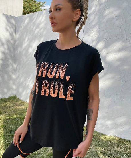SHEIN Street Sport Slogan Graphic Cap Sleeve Sports Tee