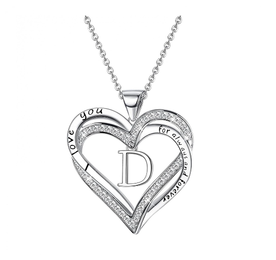 Clever Jewelry Letters Necklace A to Z Initial Heart Pendant Necklace Heart Necklace for Women Gift Dainty Initial Cubic Zirconia Alphabet D