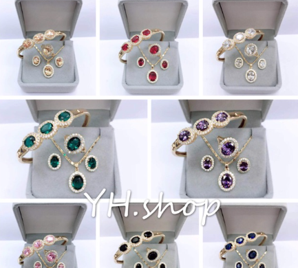 High Quality Bangkok Rose Gold Plated Gemstone Diamond Jewelry Set (4 in 1)