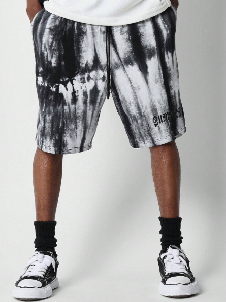 SUMWON Drop Crotch Tie-Dye Short With Letter Graphic Print