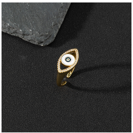 Copper Zircon Enamel Drop Oil Ring Female Evil Eye Vintage Accessories Jewelry H