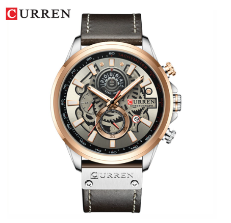Curren Men's Watch Fashion Leather Original Multifunctional Quartz Waterproof 8380X GRAY SILVER
