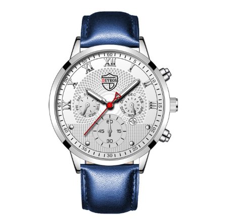 Men's Watch Sale Men's Waterproof Business Quartz Wristwatch Relo Ng Kalalakihan LEATHER BLUE WHITE