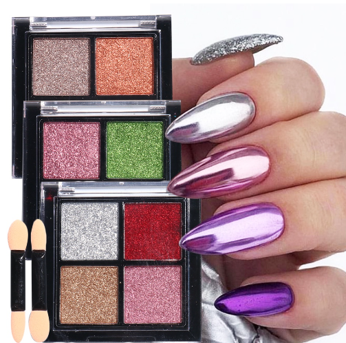Magic Mirror Powder Nail Glitter Powders Solid Holographic Chrome Pigment Dust Metallic Nail Art Decoration Manicure Powder With Brush