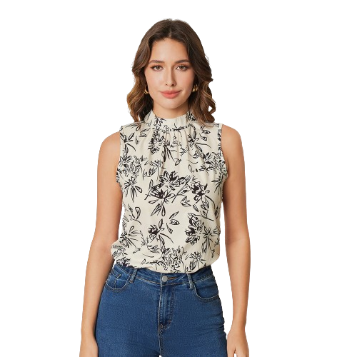 Lovito Women Casual Plants Pleated Button Tank Top LBL08267