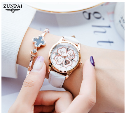ZUNPAI Watch For Woman Original Waterproof Leather Strap Fashion Trend Elegant Girls Women Watches Quartz Analog Ladies Watch WHITE
