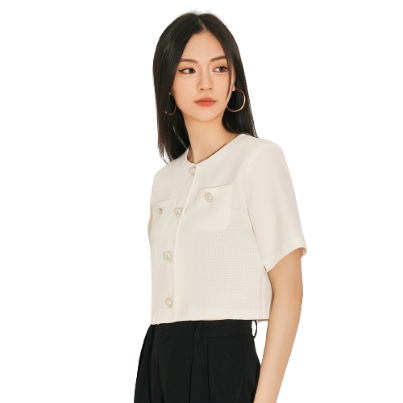 Lovito Women Pocket Button Jacket L61AD005 (White)