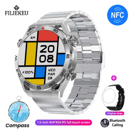 FILIEKEU Watch Ultimate GPS compass smart watch bluetooth call waterproof sports fitness ECG smart watch SILVER  STEEL C