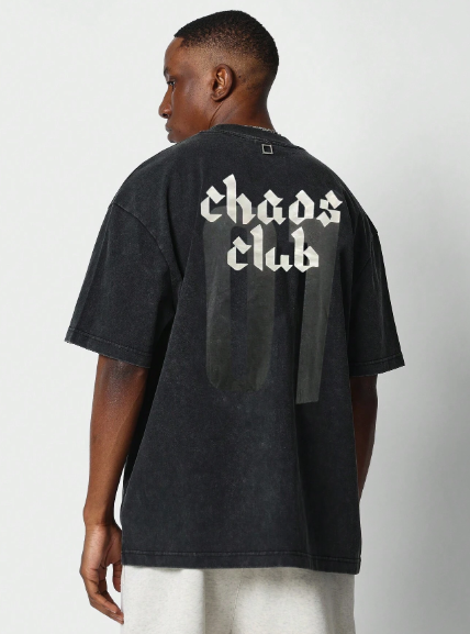 SUMWON Washed Tee With Gothic Font Letter & Number Graphic Print