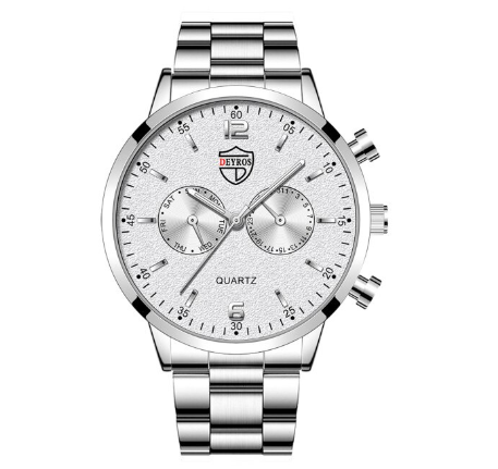 Quartz Stainless Steel Black Dial Men Fashion Wristwatch Men Relo Watch STEEL SILVER WHITE