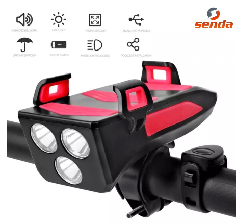 4 in 1 Bicycle 4000mah powerbank Light Lamp Multi-function Bike Horn Phone Holder Waterproof