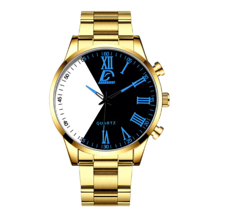 Luxury Gold Watch Men Fashion Minimalist Creative Two-color Splicing Watches Simple Men Business Stainless Steel Quartz Wristwatch STEEL GOLD BLUE